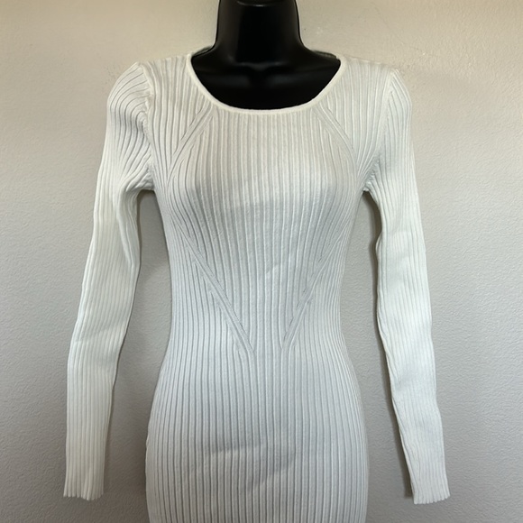 Princess Polly Nicky White Long Sleeve Ribbed Knit Side Slit Midi Sweater Dress - Picture 4 of 10